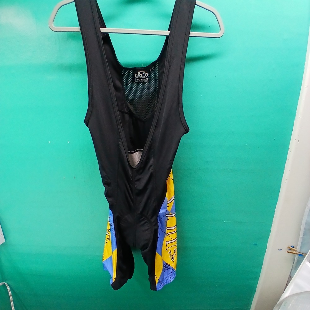 Pactimo UCCS Colorado Springs Cycling Bib Shorts Small Black Blue Yellow Argyle